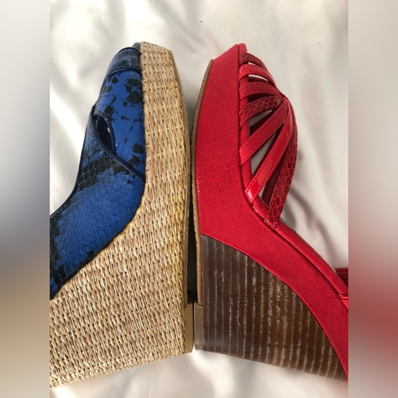 WHBM Gorgeous red strappy snakeskin platform wedges, worn 1x. - Picture 12 of 13